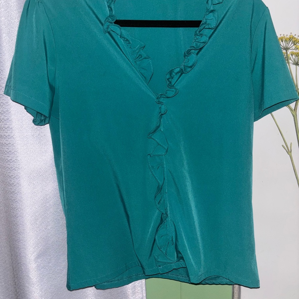 Teal Ruffle V-Neck Top